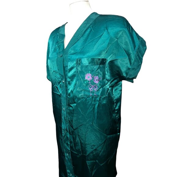 Vintage Inhibitions Satin Embroidered 80's Button Front Sz Medium Nightgown - Picture 9 of 16